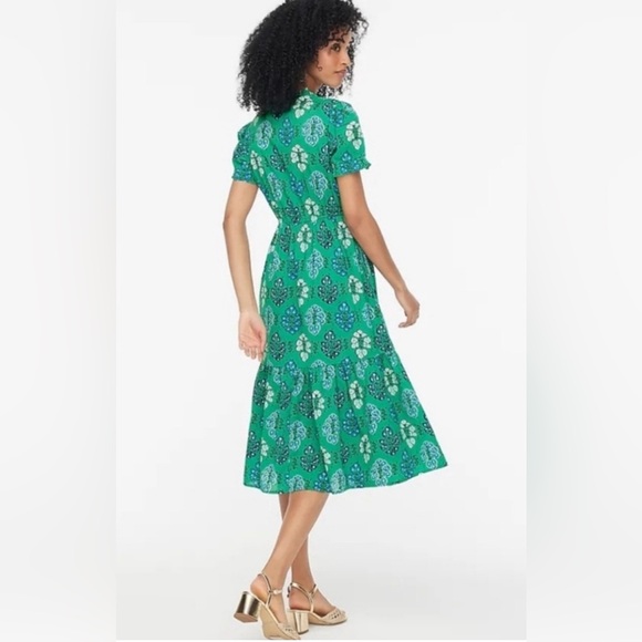 NWOT J.Crew Printed ruffleneck puff-sleeve midi dress 4 - Picture 4 of 8